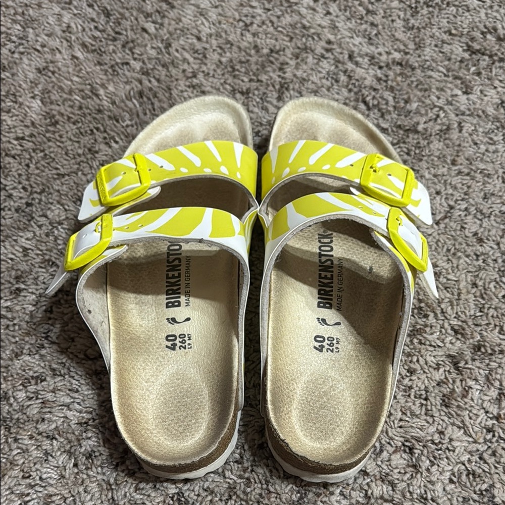 Birkenstock Yellow and White Sandals with Adjustable Straps